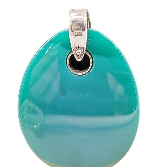 ATR Sterling Silver Green Onyx Pendant Oval Gemstone Signed 925 - Picture 10 of 12